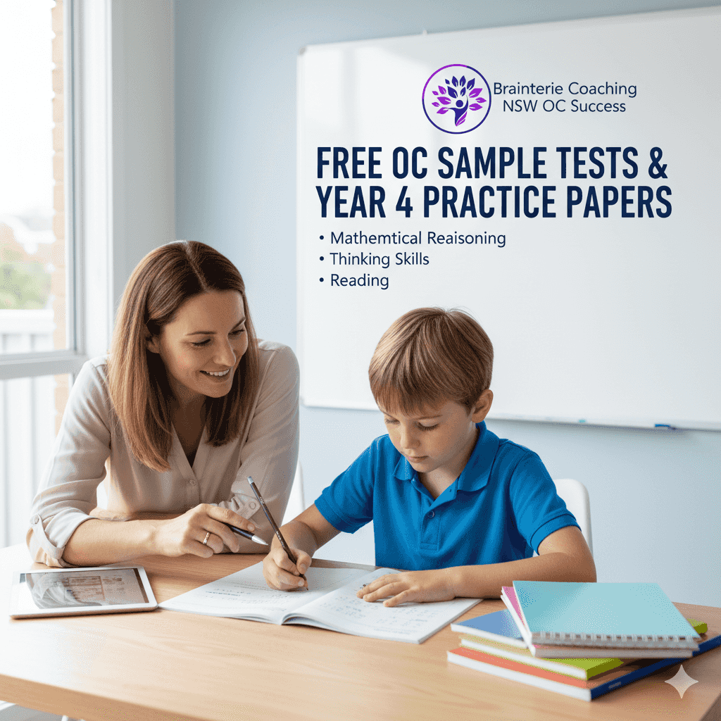 OC Sample Test Year 4: Practice Papers with Timed Simulations and Scoring Guide 2026 | BrainTree Coaching (loading)